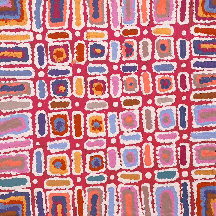 Aboriginal Artwork by Lynette Nangala Singleton, Ngapa Jukurrpa (Water Dreaming) - Puyurru, 30x30cm