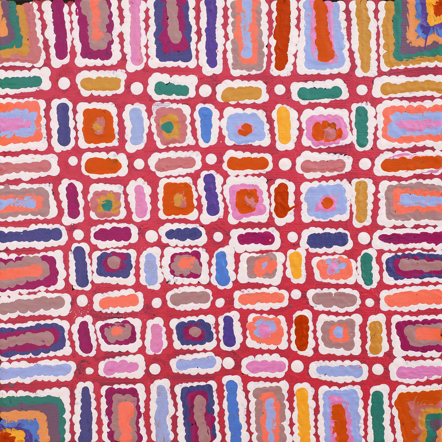 Aboriginal Artwork by Lynette Nangala Singleton, Ngapa Jukurrpa (Water Dreaming) - Puyurru, 30x30cm