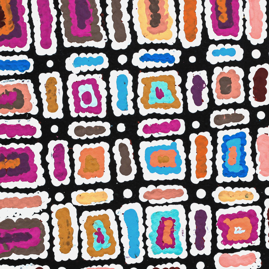 Aboriginal Artwork by Lynette Nangala Singleton, Ngapa Jukurrpa (Water Dreaming) - Puyurru, 30x30cm