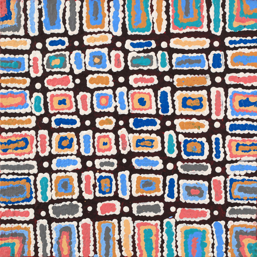 Aboriginal Artwork by Lynette Nangala Singleton, Ngapa Jukurrpa (Water Dreaming) - Puyurru, 30x30cm