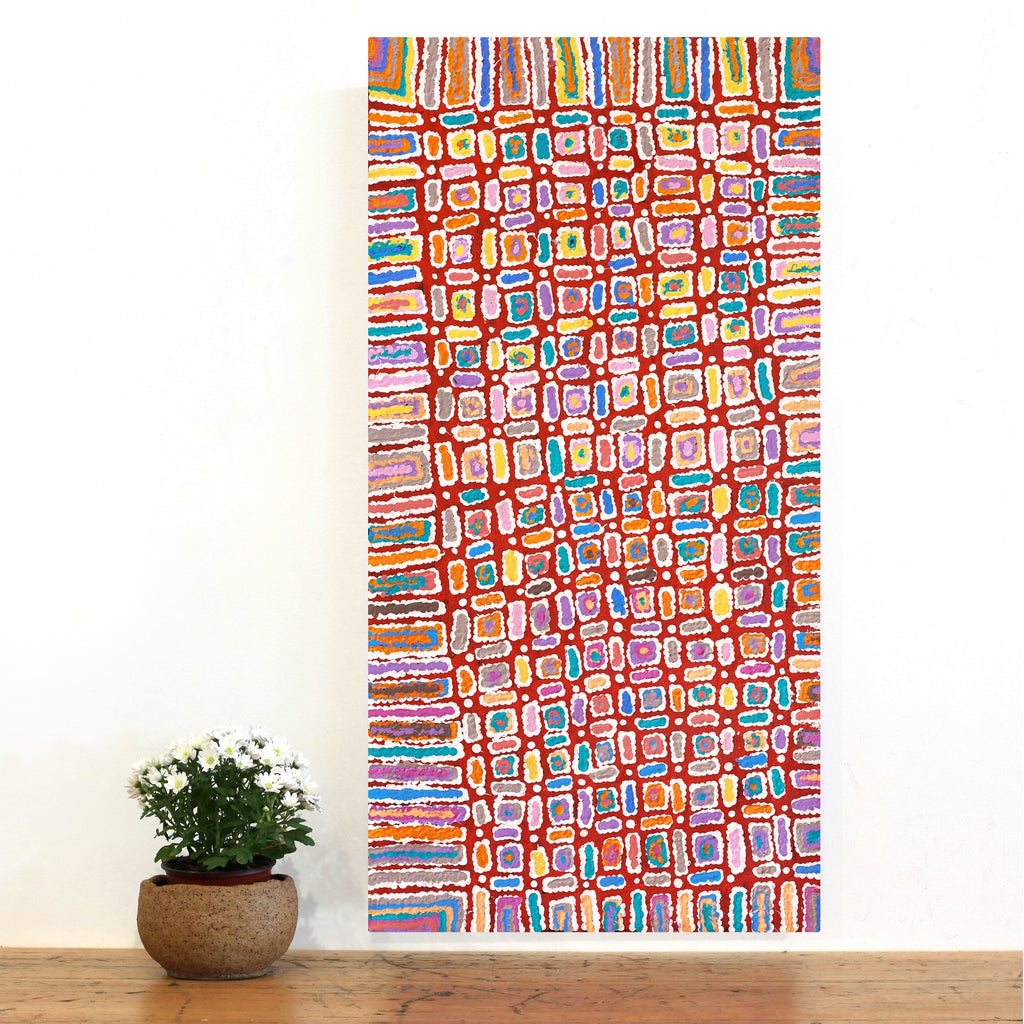 Aboriginal Artwork by Lynette Nangala Singleton, Ngapa Jukurrpa - Puyurru, 91x46cm
