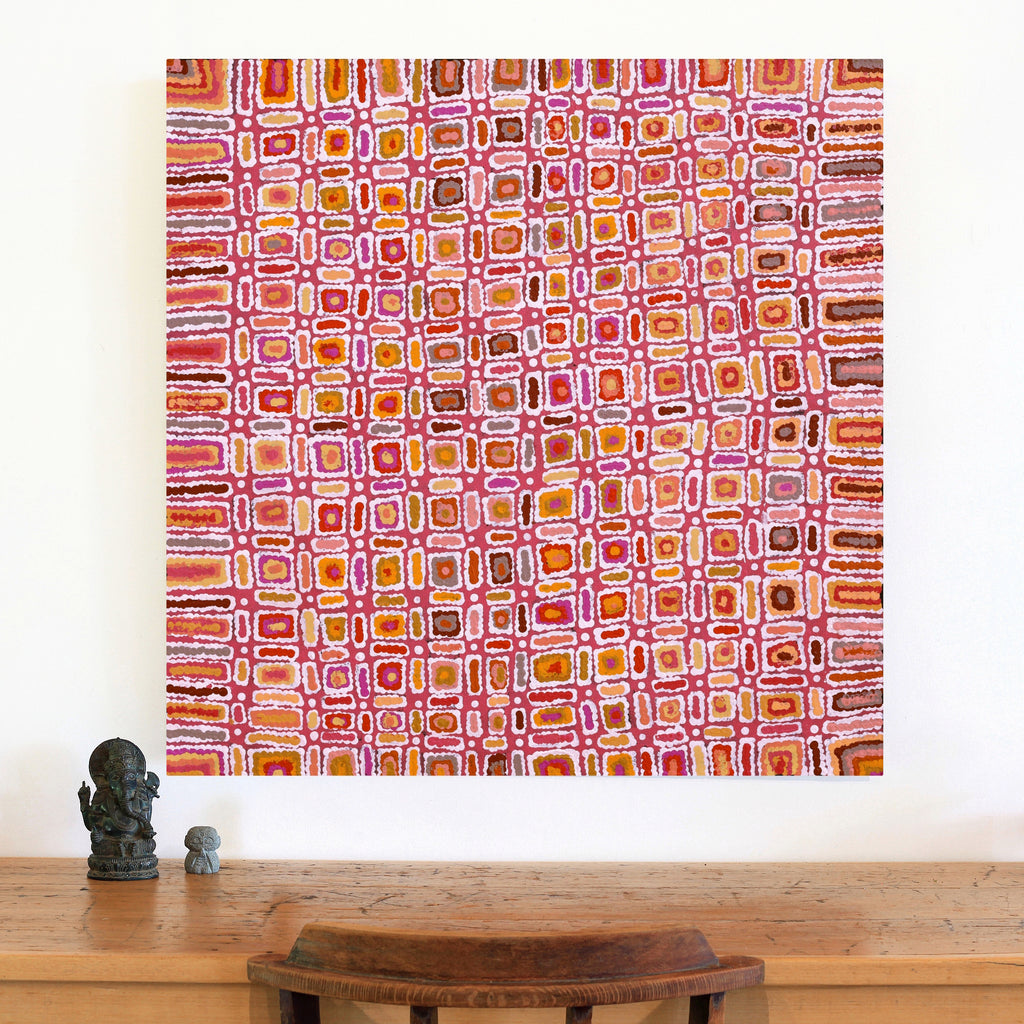 Aboriginal Artwork by Lynette Nangala Singleton, Ngapa Jukurrpa - Puyurru, 91x91cm
