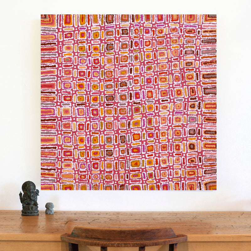 Aboriginal Artwork by Lynette Nangala Singleton, Ngapa Jukurrpa - Puyurru, 91x91cm