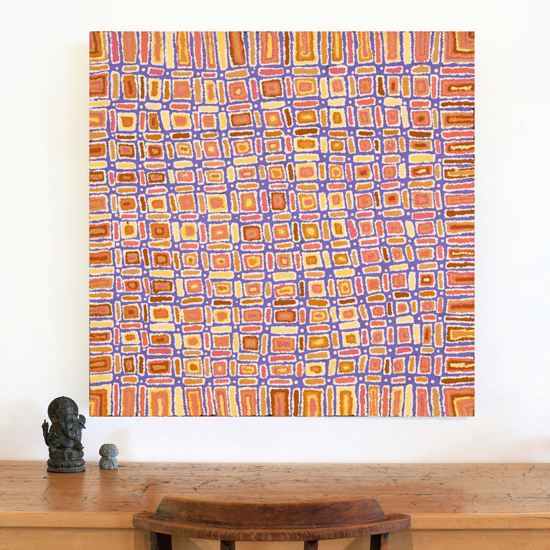 Aboriginal Artwork by Lynette Nangala Singleton, Ngapa Jukurrpa - Puyurru, 91x91cm