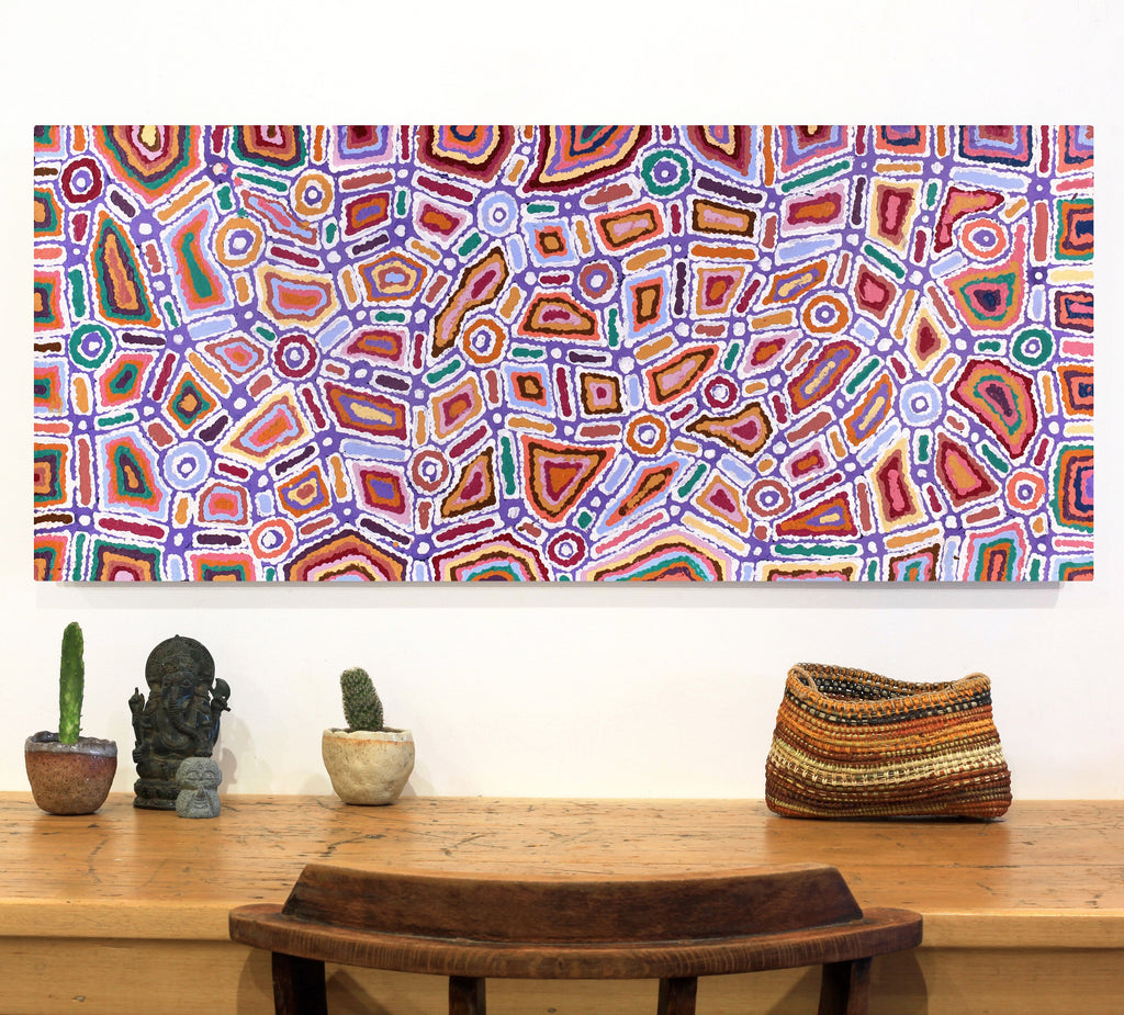 Aboriginal Artwork by Lynette Nangala Singleton, Ngapa Jukurrpa - Puyurru, 107x46cm
