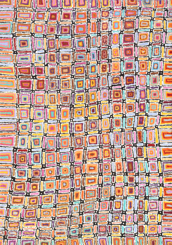 Aboriginal Artwork by Lynette Nangala Singleton, Ngapa Jukurrpa - Puyurru, 107x76cm