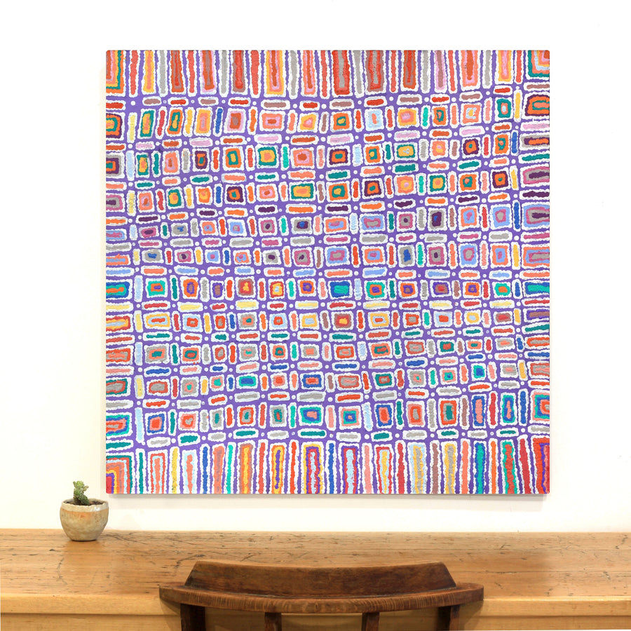Aboriginal Artwork by Lynette Nangala Singleton, Ngapa Jukurrpa - Puyurru, 91x91cm