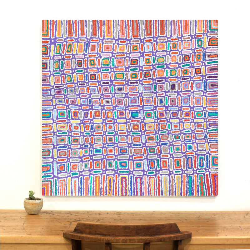 Aboriginal Artwork by Lynette Nangala Singleton, Ngapa Jukurrpa - Puyurru, 91x91cm