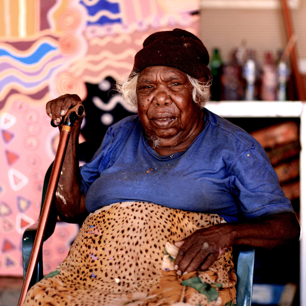 Aboriginal Artwork by Mary Napangardi Gallagher, Pikilyi Jukurrpa (Vaughan Springs Dreaming), 30x30cm