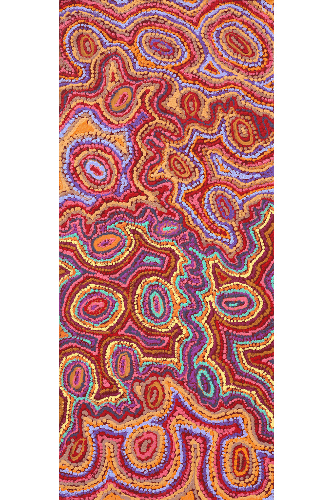 Aboriginal Artwork by Magda Nakamarra Curtis, Lappi Lappi Jukurrpa, 107x46cm