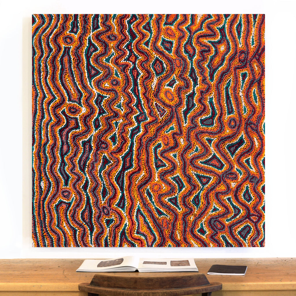 Aboriginal Art by Magda Nakamarra Curtis, Lappi Lappi Jukurrpa, 122x122cm - ART ARK®