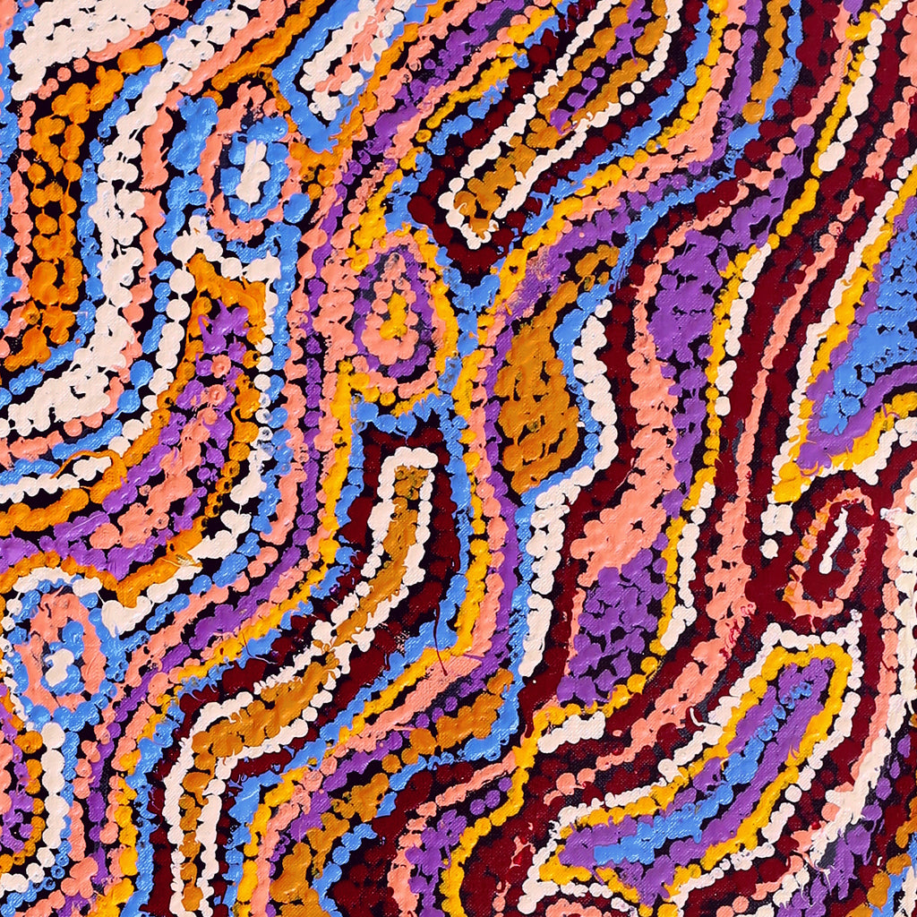 Aboriginal Artwork by Magda Nakamarra Curtis, Lappi Lappi Jukurrpa, 122x30cm