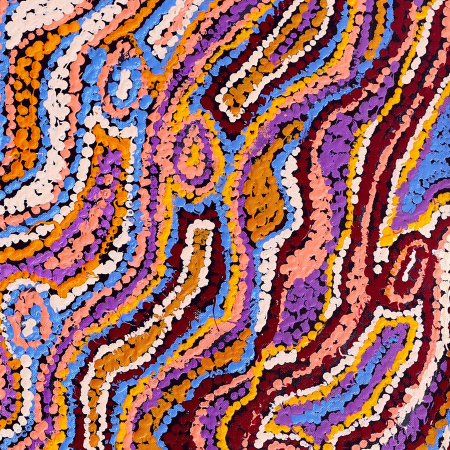 Aboriginal Artwork by Magda Nakamarra Curtis, Lappi Lappi Jukurrpa, 122x30cm