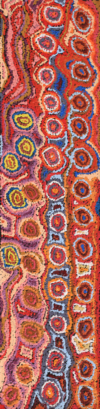 Aboriginal Artwork by Magda Nakamarra Curtis, Lappi Lappi Jukurrpa, 122x30cm