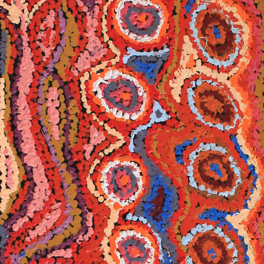 Aboriginal Artwork by Magda Nakamarra Curtis, Lappi Lappi Jukurrpa, 122x30cm