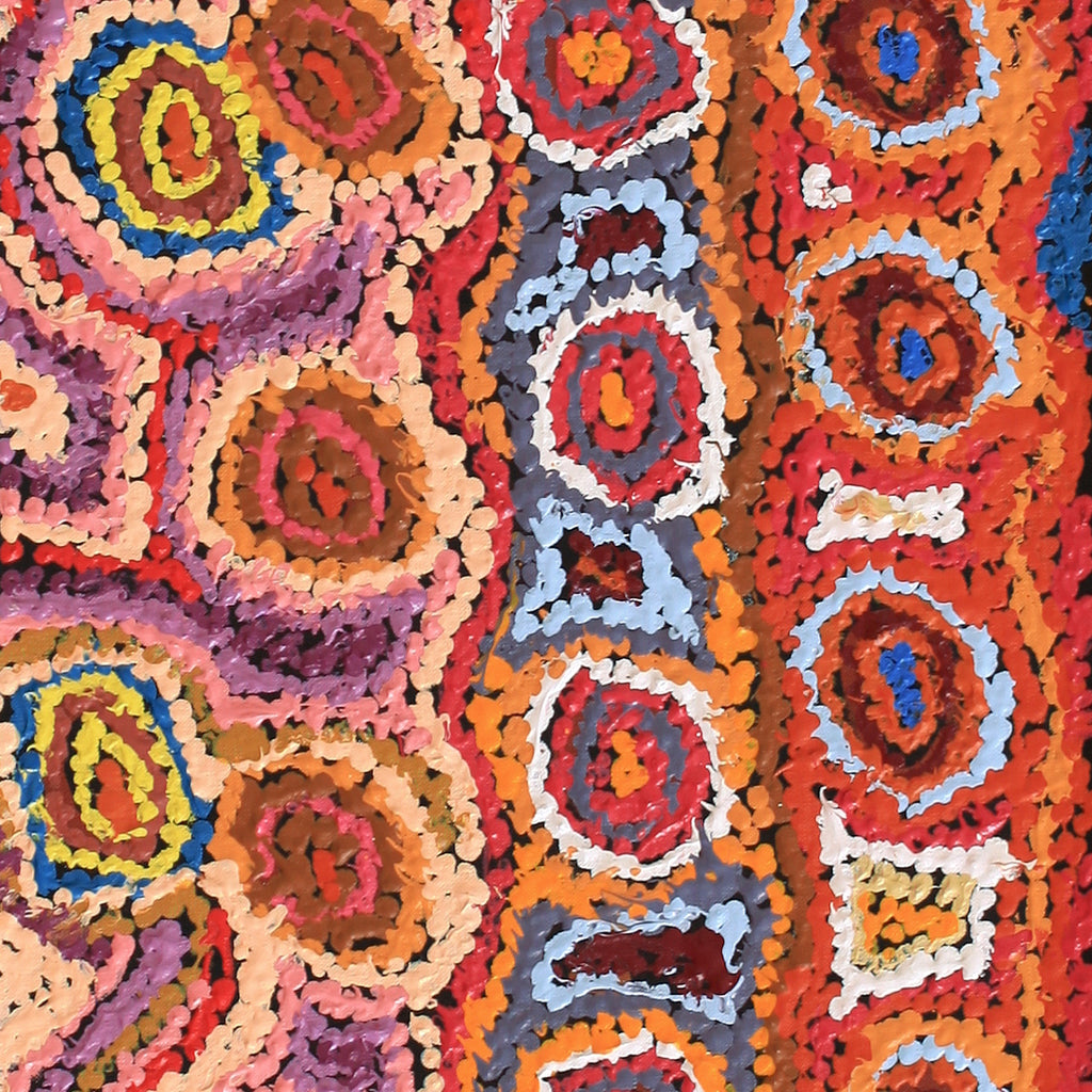 Aboriginal Artwork by Magda Nakamarra Curtis, Lappi Lappi Jukurrpa, 122x30cm