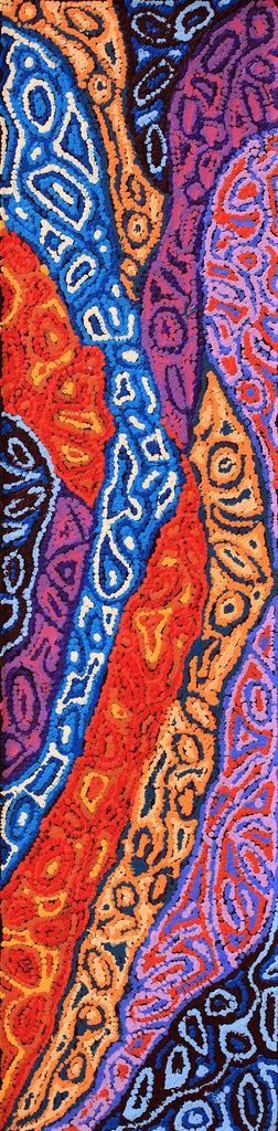 Aboriginal Artwork by Magda Nakamarra Curtis, Lappi Lappi Jukurrpa, 122x30cm