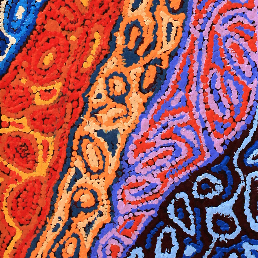 Aboriginal Artwork by Magda Nakamarra Curtis, Lappi Lappi Jukurrpa, 122x30cm