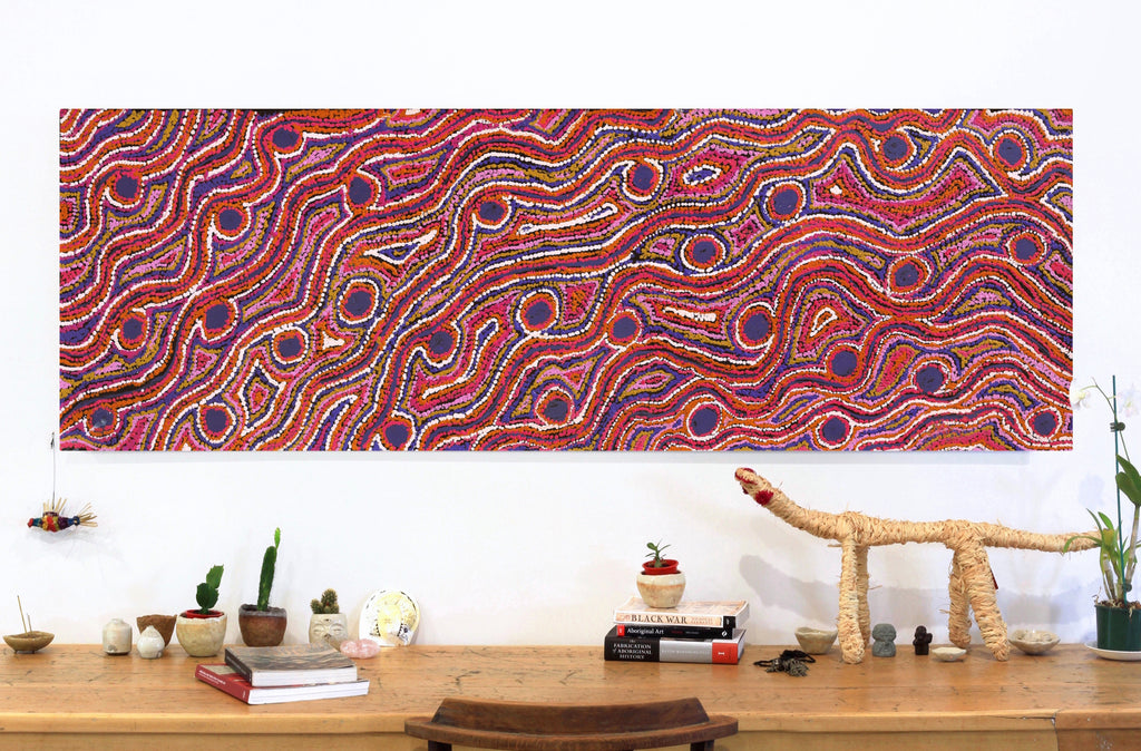 Aboriginal Artwork by Magda Nakamarra Curtis, Lappi Lappi Jukurrpa, 183x61cm
