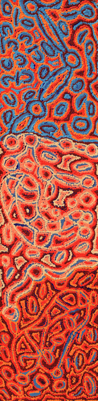 Aboriginal Artwork by Magda Nakamarra Curtis, Lappi Lappi Jukurrpa, 122x30cm