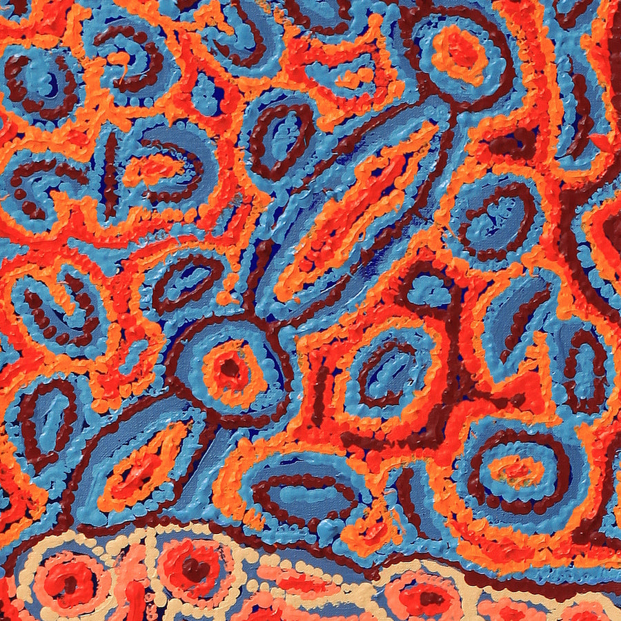 Aboriginal Artwork by Magda Nakamarra Curtis, Lappi Lappi Jukurrpa, 122x30cm