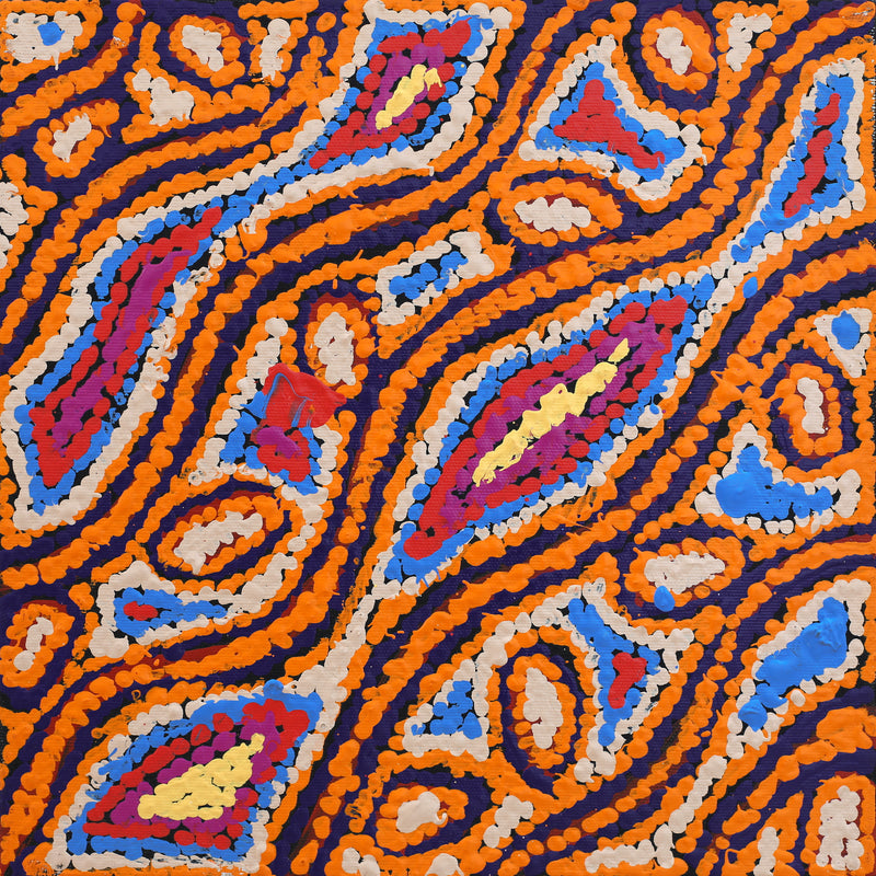 Aboriginal Artwork by Magda Nakamarra Curtis, Lappi Lappi Jukurrpa, 30x30cm