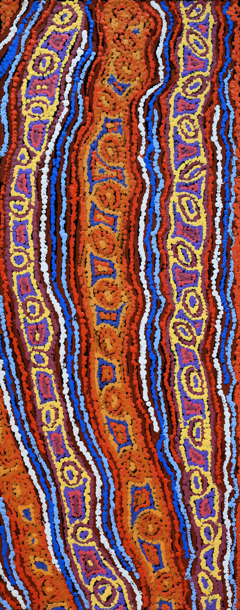 Aboriginal Art by Magda Nakamarra Curtis, Lappi Lappi Jukurrpa, 76x30cm - ART ARK®