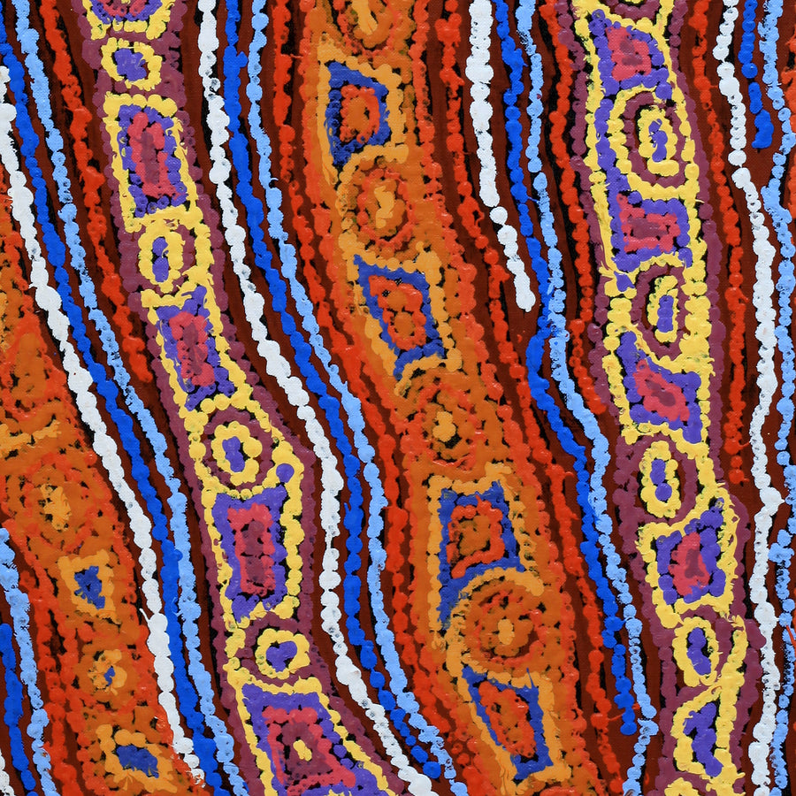 Aboriginal Artwork by Magda Nakamarra Curtis, Lappi Lappi Jukurrpa, 76x30cm