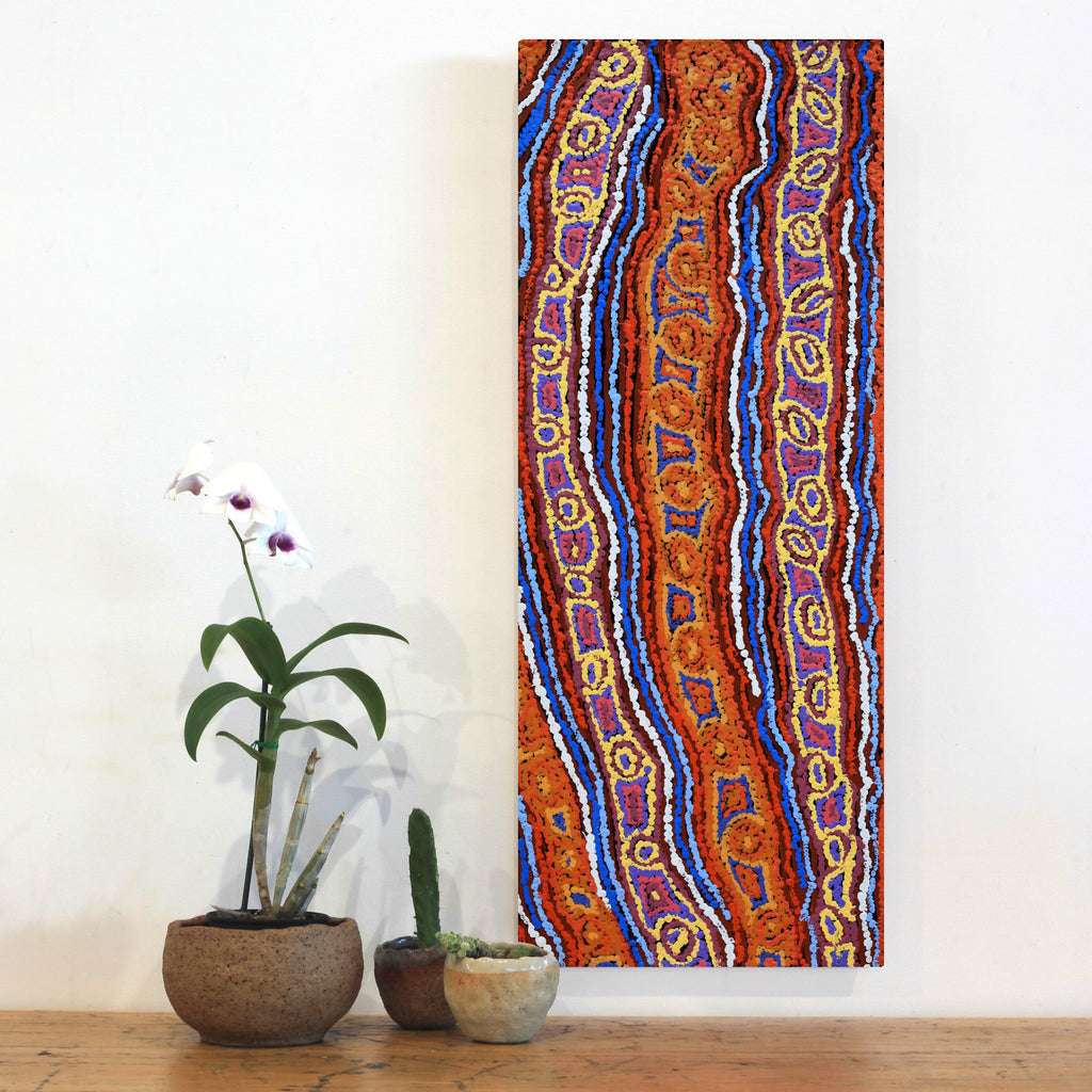 Aboriginal Artwork by Magda Nakamarra Curtis, Lappi Lappi Jukurrpa, 76x30cm