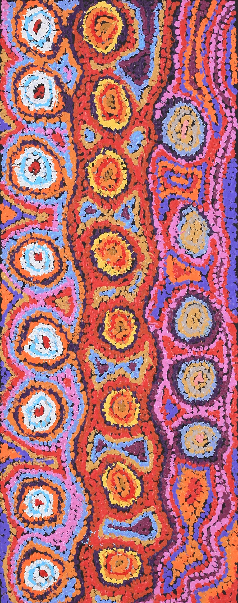 Aboriginal Artwork by Magda Nakamarra Curtis, Lappi Lappi Jukurrpa, 76x30cm