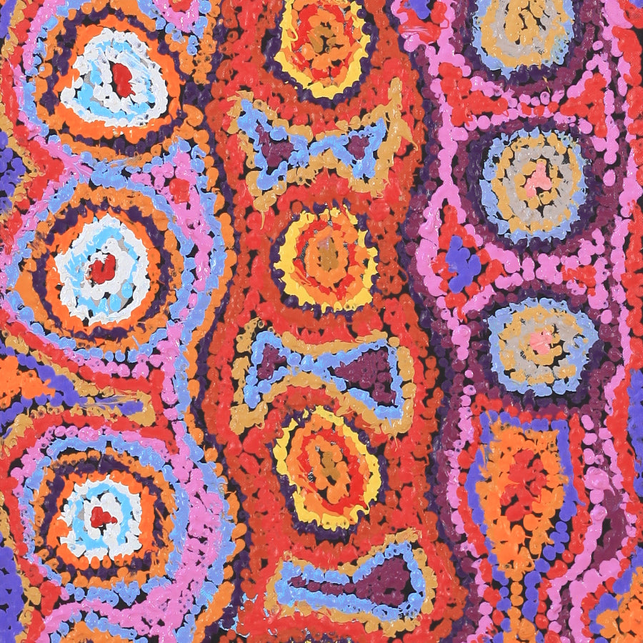 Aboriginal Artwork by Magda Nakamarra Curtis, Lappi Lappi Jukurrpa, 76x30cm
