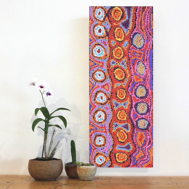 Aboriginal Artwork by Magda Nakamarra Curtis, Lappi Lappi Jukurrpa, 76x30cm