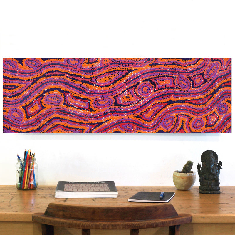 Aboriginal Artwork by Magda Nakamarra Curtis, Lappi Lappi Jukurrpa, 91x30cm