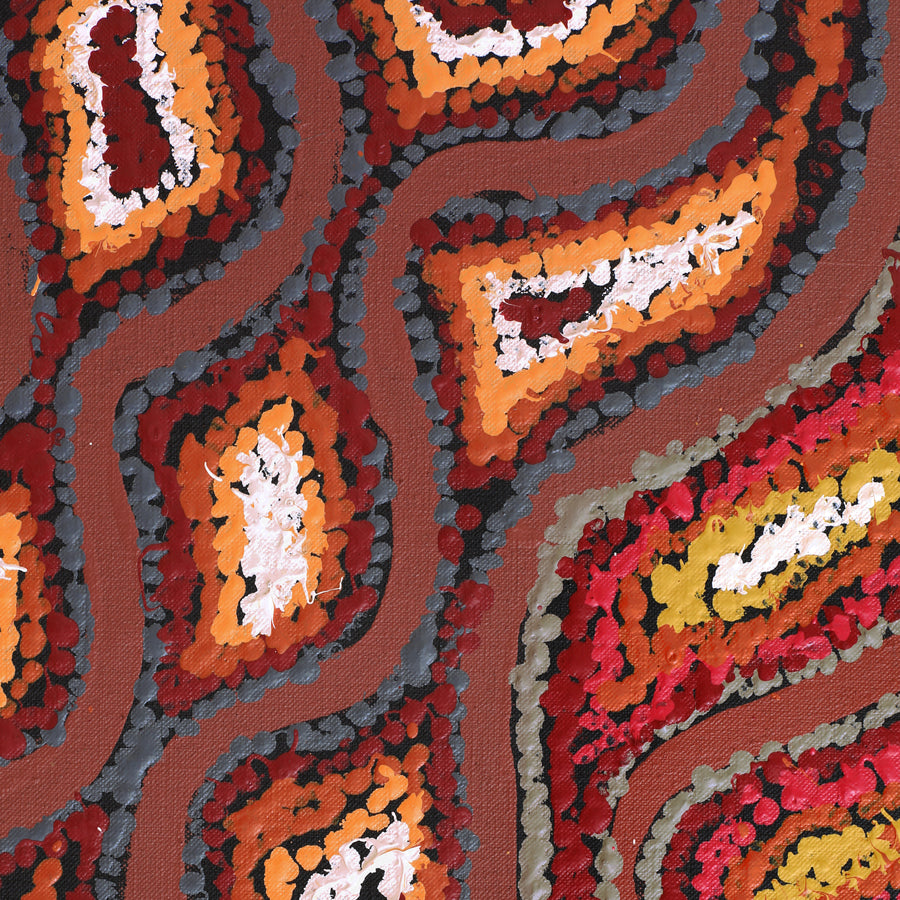 Aboriginal Artwork by Magda Nakamarra Curtis, Lappi Lappi Jukurrpa, 91x46cm