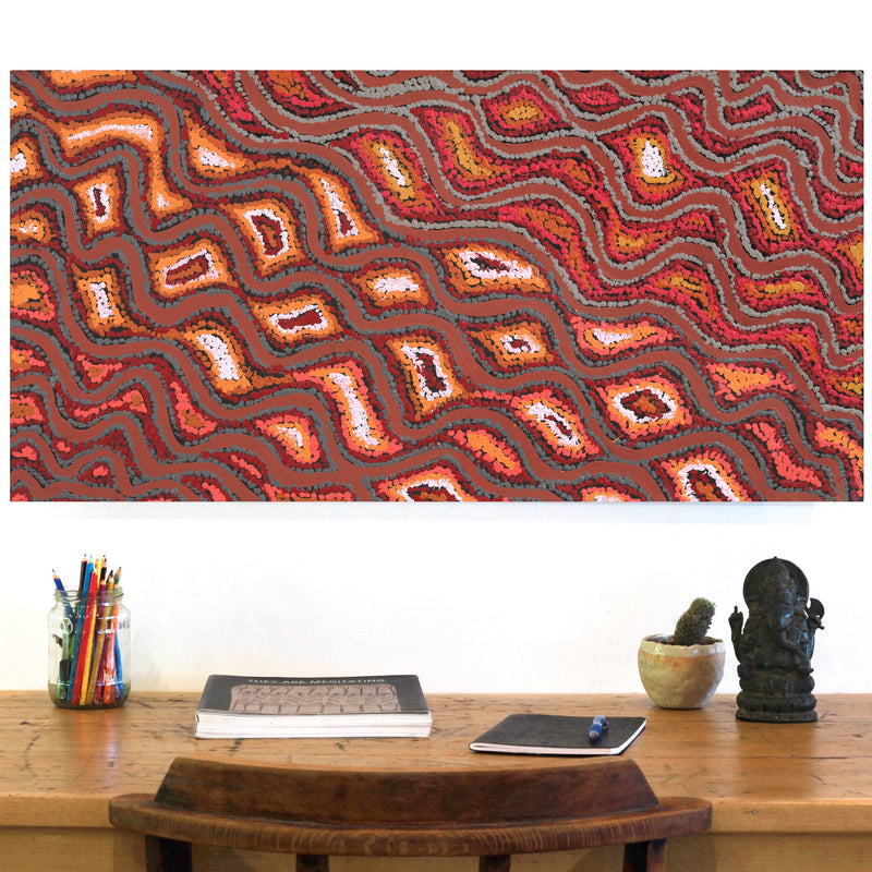 Aboriginal Artwork by Magda Nakamarra Curtis, Lappi Lappi Jukurrpa, 91x46cm