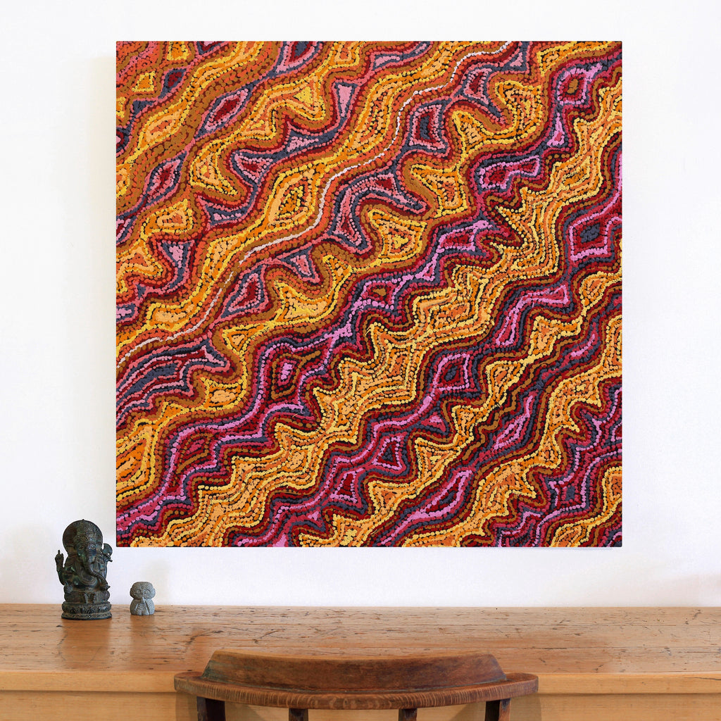 Aboriginal Art by Magda Nakamarra Curtis, Lappi Lappi Jukurrpa, 91x91cm - ART ARK®