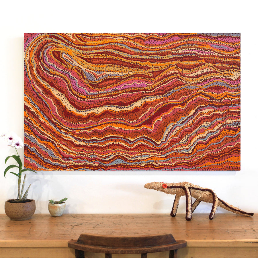 Aboriginal Artwork by Magda Nakamarra Curtis, Lappi Lappi Jukurrpa, 122x76cm