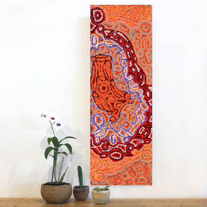 Aboriginal Artwork by Magda Nakamarra Curtis, Lappi Lappi Jukurrpa, 91x30cm