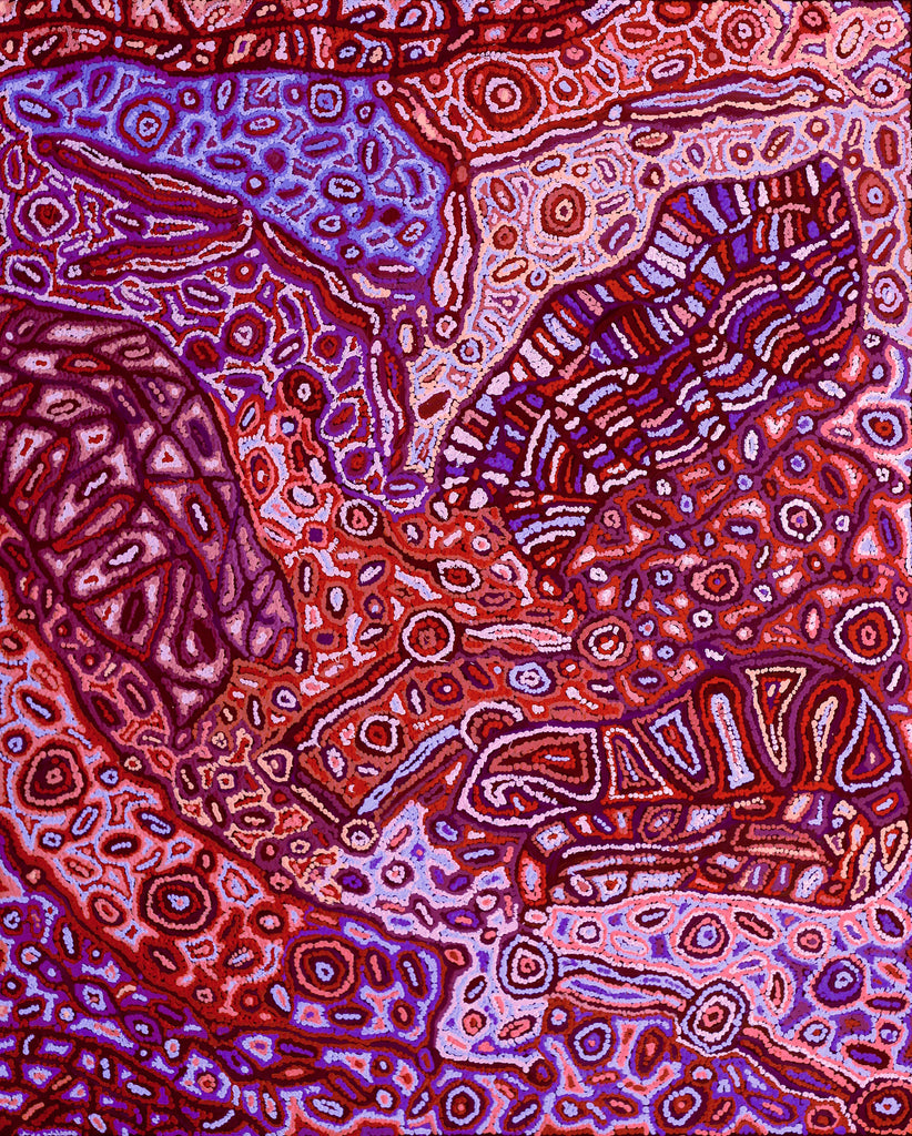 Aboriginal Art by Magda Nakamarra Curtis, Lappi Lappi Jukurrpa, 152x122cm - ART ARK®