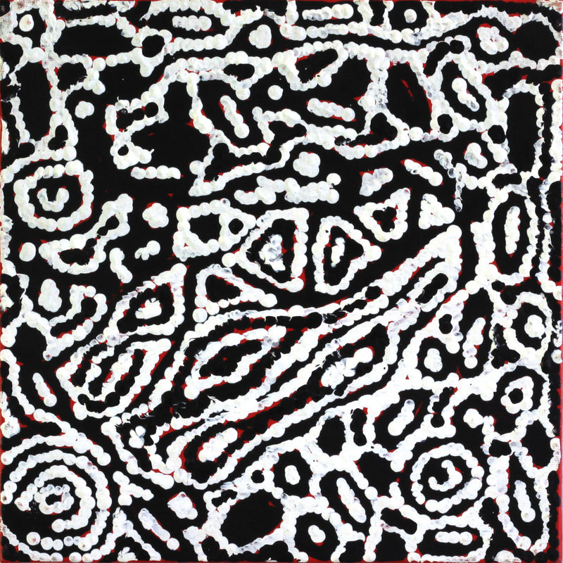 Aboriginal Artwork by Magda Nakamarra Curtis, Lappi Lappi Jukurrpa, 30x30cm