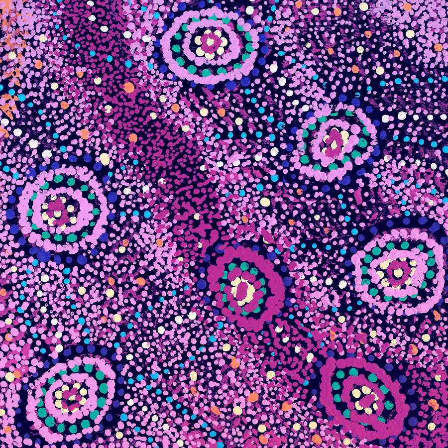 Aboriginal Artwork by Magda Nakamarra Curtis, Lappi Lappi Jukurrpa, 30x30cm