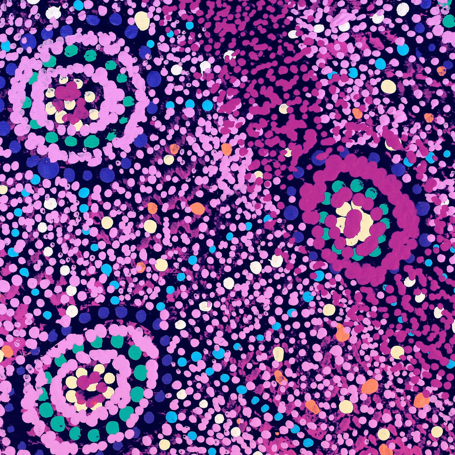 Aboriginal Artwork by Magda Nakamarra Curtis, Lappi Lappi Jukurrpa, 30x30cm