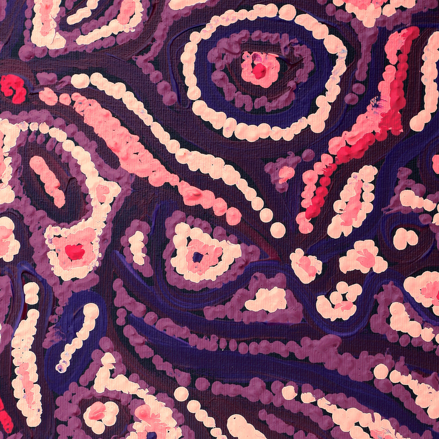 Aboriginal Artwork by Magda Nakamarra Curtis, Lappi Lappi Jukurrpa, 30x30cm