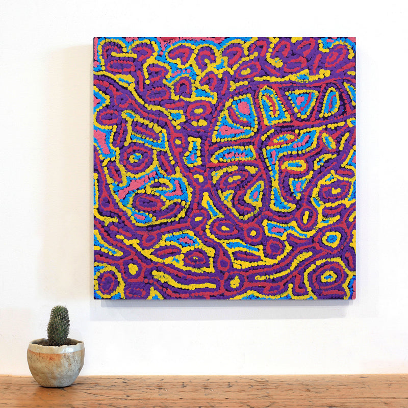 Aboriginal Artwork by Magda Nakamarra Curtis, Lappi Lappi Jukurrpa, 46x46cm