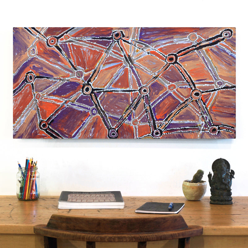 Aboriginal Artwork by Magda Nakamarra Curtis, Lappi Lappi Jukurrpa, 91x46cm