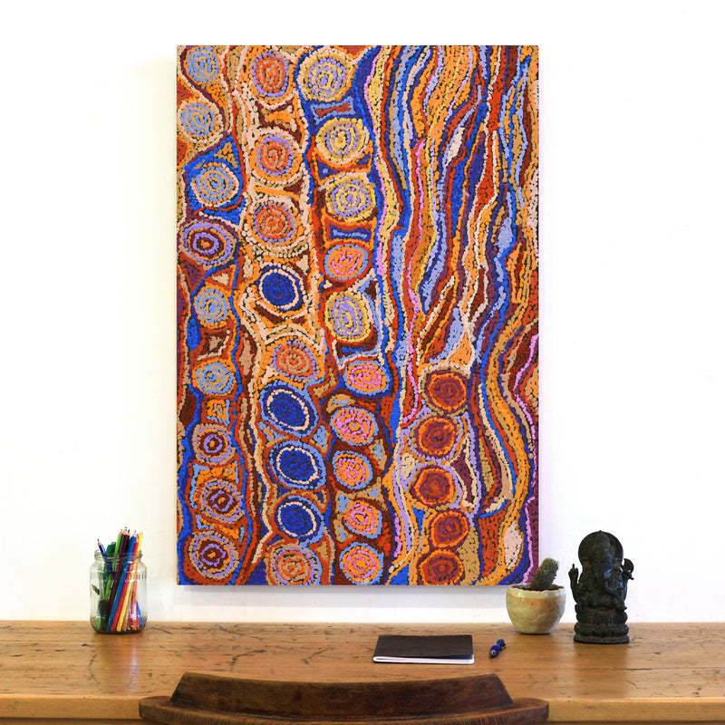 Aboriginal Artwork by Magda Nakamarra Curtis, Lappi Lappi Jukurrpa, 91x61cm