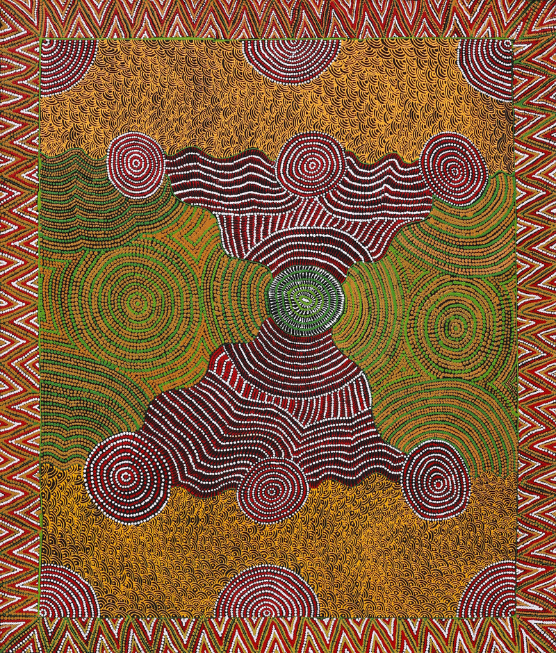 Aboriginal Artwork by Maggie Napangardi Williams, Janmarda Jukurrpa (Bush Onion Dreaming), 107x91cm