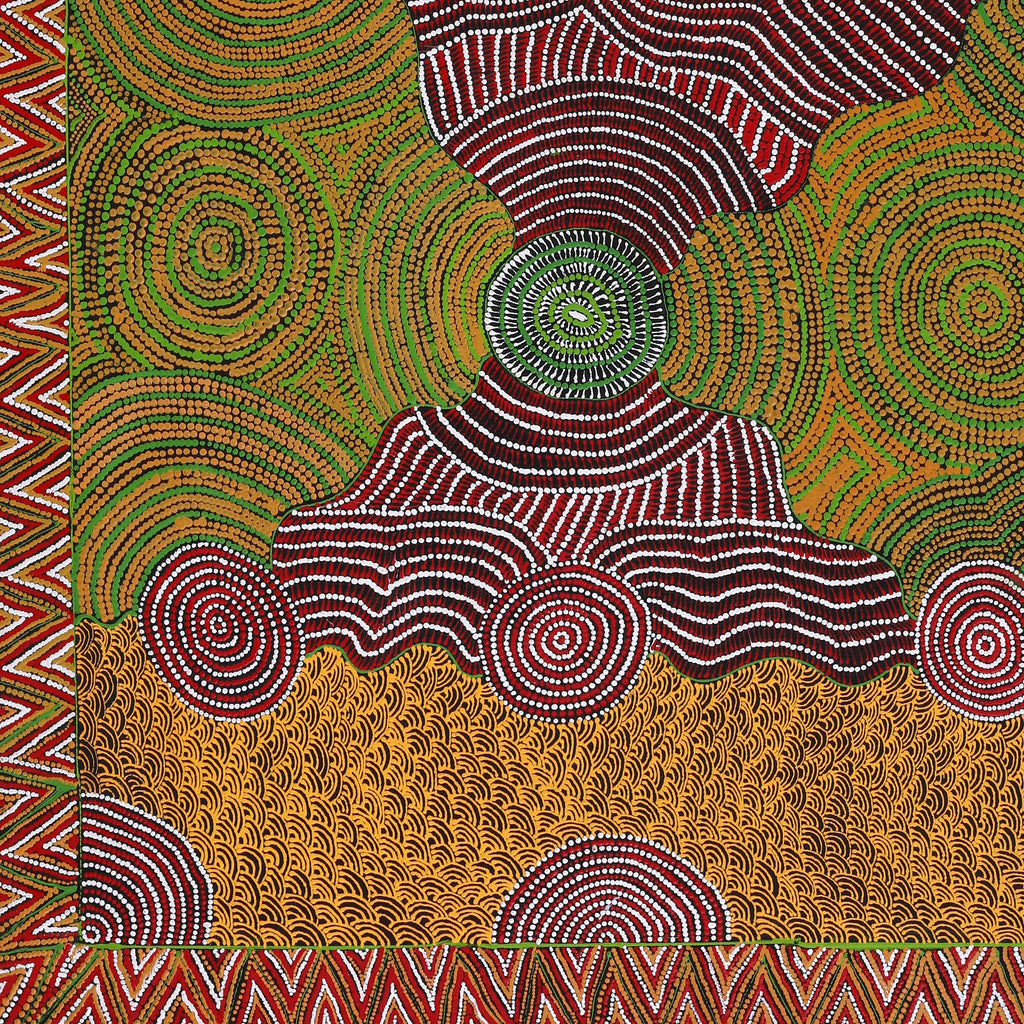 Aboriginal Artwork by Maggie Napangardi Williams, Janmarda Jukurrpa (Bush Onion Dreaming), 107x91cm