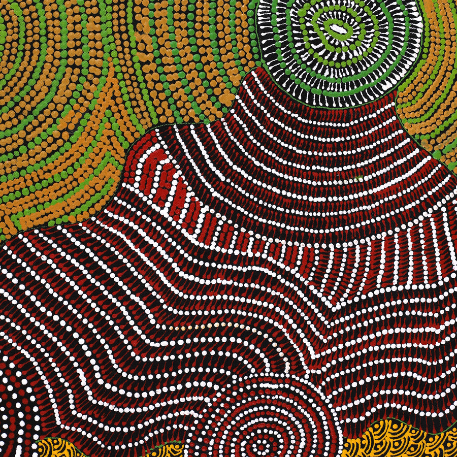 Aboriginal Artwork by Maggie Napangardi Williams, Janmarda Jukurrpa (Bush Onion Dreaming), 107x91cm