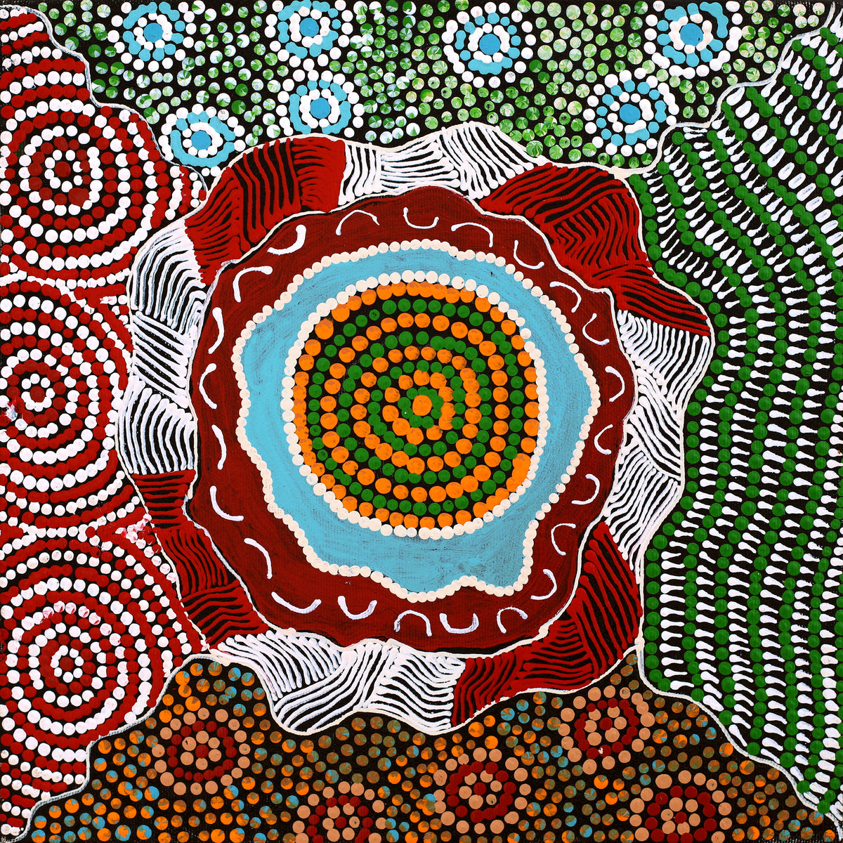 Aboriginal Art by Maggie Napangardi Williams, Janmarda Jukurrpa (Bush Onion Dreaming), 30x30cm - ART ARK®